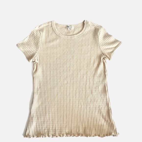 Billabong Tops - Billabong Knit Ribbed Pointelle Lettuce Hem  Beige Top Women’s Large